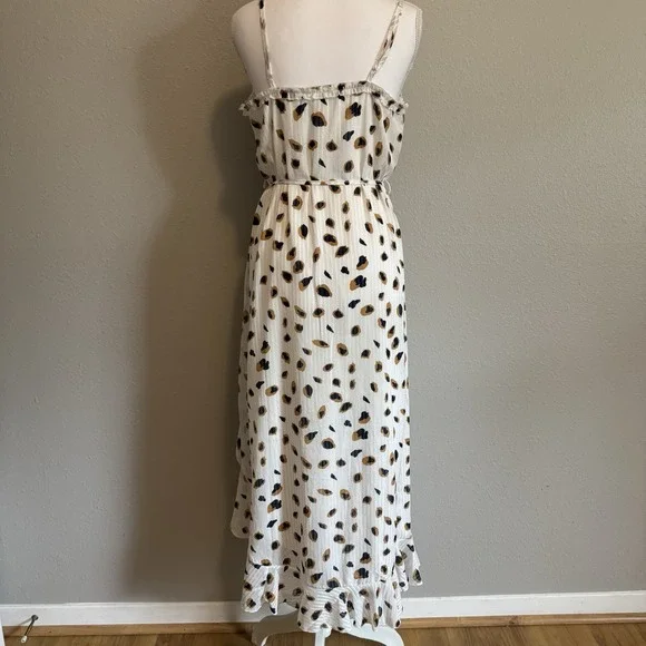 Generation K Leopard Ruffle Maxi Dress W/ Tie Belt Boho Whimsigoth Coastal M - Picture 2 of 12
